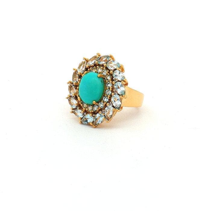 Sans prix de réserve - Bague Argent, Plaqué or - 6.31ct. tw., Handtassen en Accessoires, Ringen