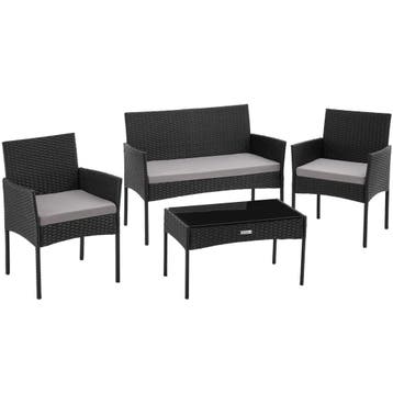 tectake Wicker tuinset Palese voor 4 personen - zwart, Verzenden, Nieuw