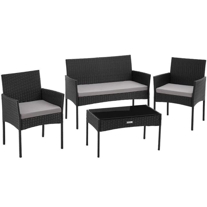 tectake Wicker tuinset Palese voor 4 personen - zwart, Tuin en Terras, Tuinsets en Loungesets, Verzenden