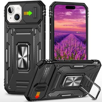 iPhone 15 - Armor Hoesje met Kickstand en Camera Slide -, Télécoms, Téléphonie mobile | Housses, Coques & Façades | Apple iPhone
