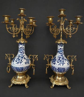 Chandelier (2) - Bronze, Porcelaine - (hauteur 57 cm)