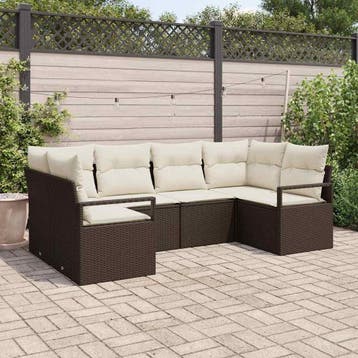 vidaXL Tuinbank Set 6 st Bruin en wit poly rattan, Verzenden