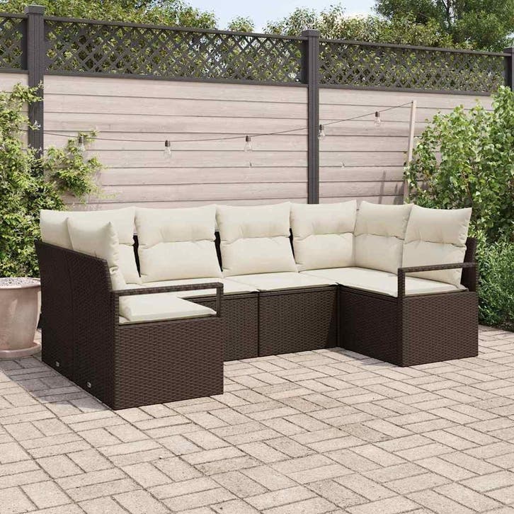 vidaXL Tuinbank Set 6 st Bruin en wit poly rattan, Jardin & Terrasse, Ensembles de jardin, Envoi
