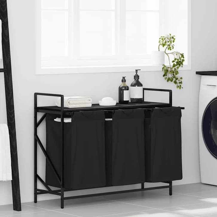 vidaXL Wasmand 3 vakken met plank zwart eikenkleurig, Maison & Meubles, Accessoires pour la Maison | Autre, Envoi