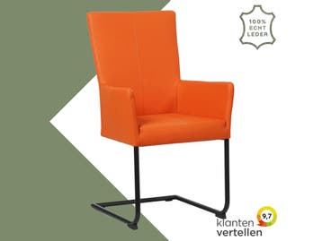 Leren eetkamerstoel Dry met armleuning - Toledo Orange, Huis en Inrichting, Stoelen, Overige kleuren, Nieuw, Leer, Ophalen of Verzenden