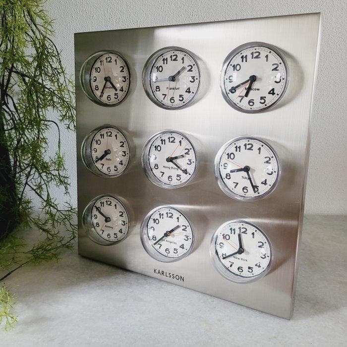 Horloge mondiale - Karlsson - Acier inoxydable poli - 1980 -, Antiquités & Art, Antiquités | Meubles | Chaises & Canapés