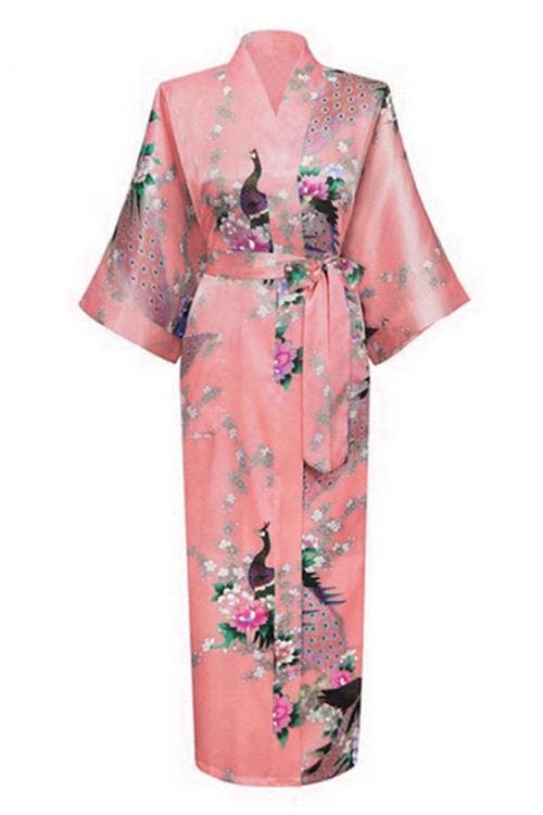 KIMU® Kimono Zalm Roze 3/4 S-M Yukata Satijn Onder de Knie D, Kleding | Dames, Carnavalskleding en Feestkleding, Nieuw, Ophalen of Verzenden