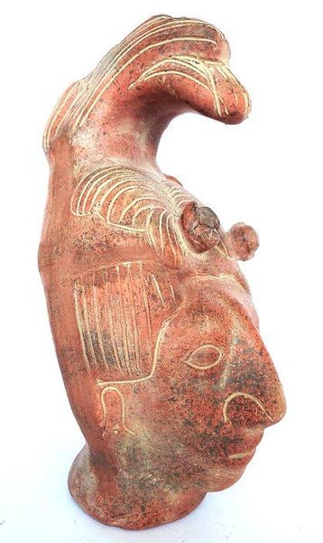 Buste maya en terre cuite, fabriqué artisanalement, roi, Antiquités & Art