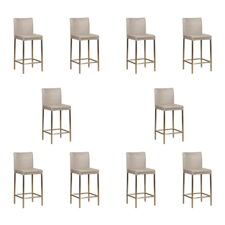Set van 10 Leren barkrukken Break laag - Vintage Lightgrey, Maison & Meubles, Tabourets de bar, Enlèvement ou Envoi