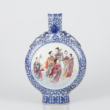 Vase - Porcelaine - Chine - Vase plat bleu et blanc