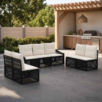 vidaXL Tuinbank Set 7 st Zwart poly rattan, Verzenden, Nieuw
