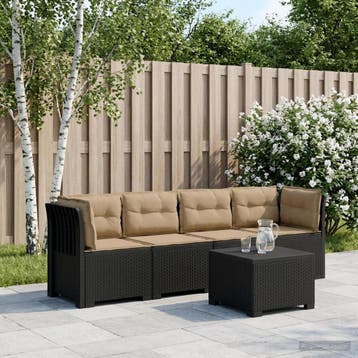 vidaXL 4-Zits Tuin Sofa met Kussens Rieten Look PP Antraciet, Verzenden, Nieuw