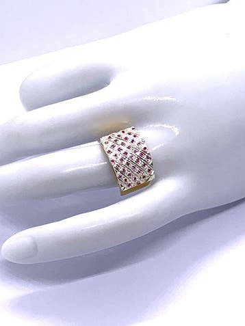 Zonder minimumprijs - Ring - 9 kt. Geel goud, Zilver Robijn