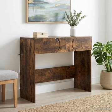 vidaXL Consoletafel Gerookt eiken 96,5 x 38 x 75 cm Bewerkt, Verzenden, Nieuw