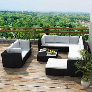 vidaXL 10-delige Loungeset met kussens poly rattan zwart, Verzenden, Nieuw, Loungeset