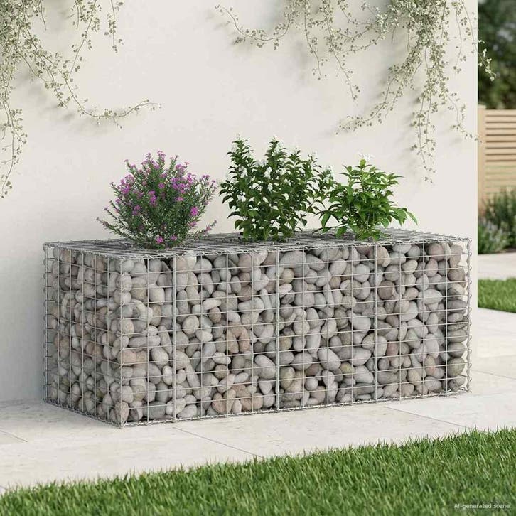 vidaXL Gabion verhoogd bed Zilver, Jardin & Terrasse, Clôtures de jardin, Envoi
