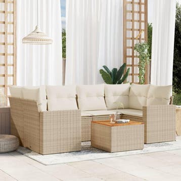 vidaXL 7-delige Loungeset met kussens poly rattan beige, Verzenden, Loungeset