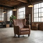Leren fauteuil Hug - Vintage Brown (bruin) - Poten hout, Huis en Inrichting, Fauteuils, Nieuw, Ophalen of Verzenden, 75 tot 100 cm