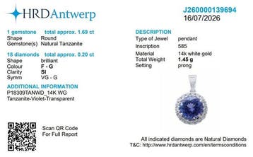 Zonder minimumprijs - Hanger - 14 karaat Witgoud - 1.89ct.