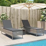 vidaXL Ligstoelen 2 st met kussens poly rattan grijs, Tuin en Terras, Verzenden, Nieuw