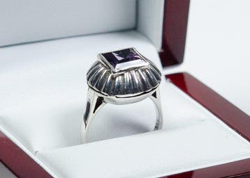 - Art Déco - 835 Argent - améthyste naturelle - Bague