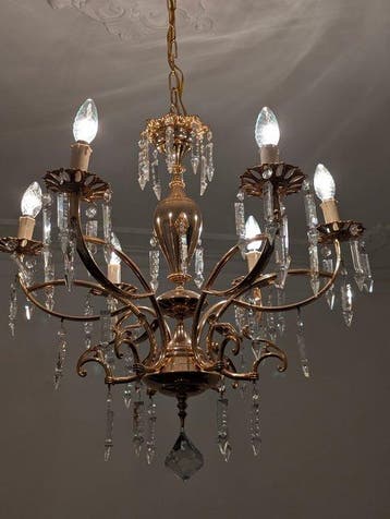 Lustre - Cristal - Élégante finition dorée, Antiek en Kunst