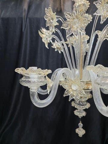 Lustre - Fleurs - Verre de Murano - 6 lumières, Antiquités & Art