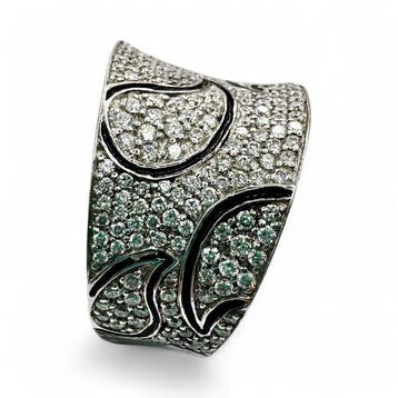 Zancan - Bague - 18 carats Or blanc - Diamants et émaux