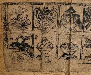 Mongools–Tibetaans boeddhistische houtenblok-ritueel vel –