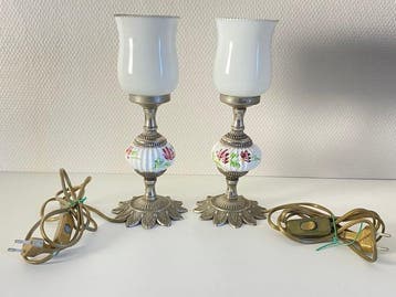Lampe (2) - Étain, Porcelaine, Opaline
