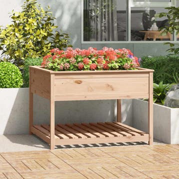 vidaXL Plantenbak met schap 111,5x111,5x81 cm massief, Verzenden