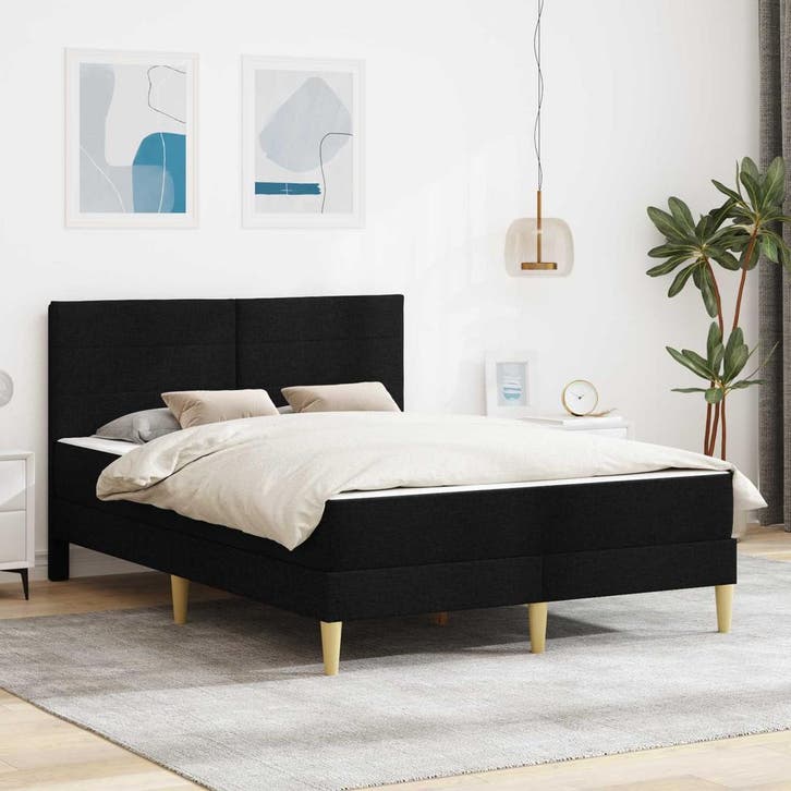 vidaXL Bedframe Zwart 140 x 200 cm Polyester, Huis en Inrichting, Slaapkamer | Matrassen en Bedbodems, Nieuw, Verzenden
