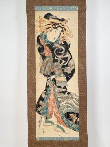 Verticale diptych, bevestigd als een hangende rol - Oiran