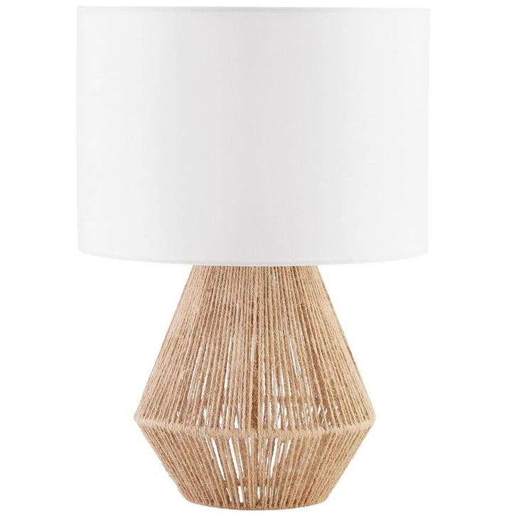 tectake Tafellamp Lignea Lux van jute in boho-stijl, 60W - n, Huis en Inrichting, Lampen | Tafellampen, Verzenden