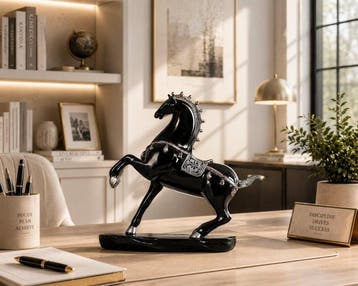 sculptuur, Black Rearing Horse Sculpture – Elegant