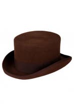 Luxe Hoge Hoed Bruin Laag Model 61 100% Wol Heren Man Tophat, Ophalen of Verzenden, Nieuw