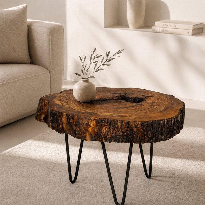 Bijzettafel - Olive - Tafeltje van eeuwenoud olijfhout van, Antiquités & Art, Art | Objets design