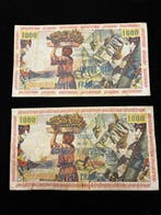 Guadeloupe, Franse Antillen. - 2 x 10 Nouveaux Francs sur, Postzegels en Munten