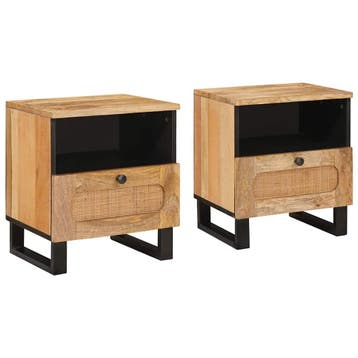 vidaXL Nachtkastje 2 st Naturel 40 x 33 x 46 cm Massief, Verzenden, Nieuw