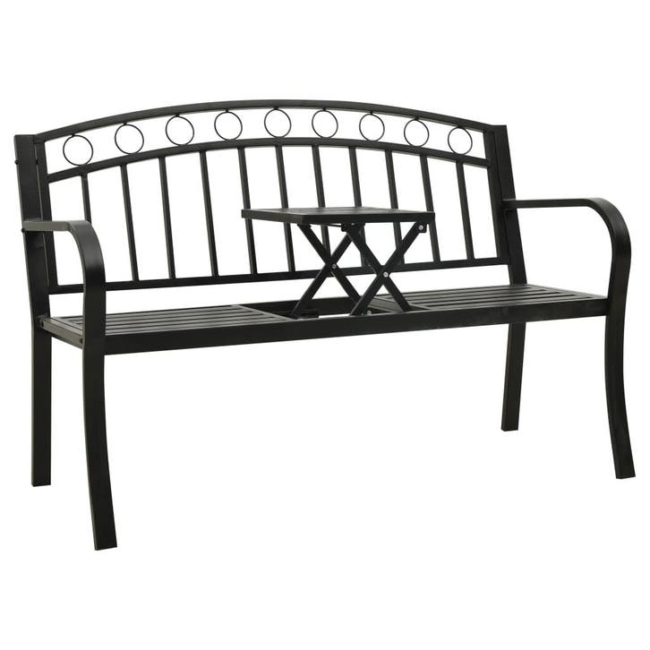 vidaXL Tuinbank met tafel 120 cm staal zwart, Tuin en Terras, Tuinsets en Loungesets, Nieuw, Verzenden