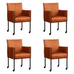Set van 4 Leren eetkamerstoelen More - Rancho Cognac, Ophalen of Verzenden, Nieuw, Leer, Eén