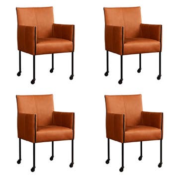 Set van 4 Leren eetkamerstoelen More - Rancho Cognac, Ophalen of Verzenden