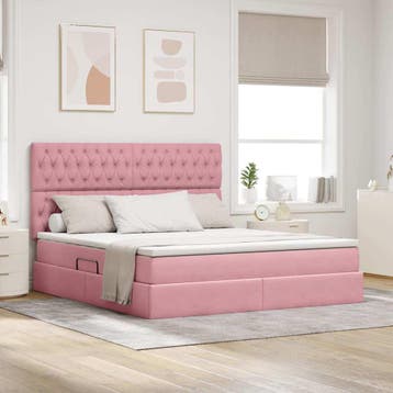 vidaXL Opslag bed met matras met hoofdeinde Roze 160 x 200, Verzenden