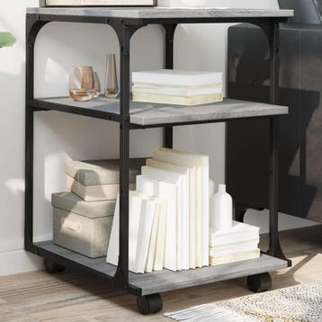 vidaXL Printerkastje 3-laags 43x48x64 cm bewerkt hout grijs, Verzenden