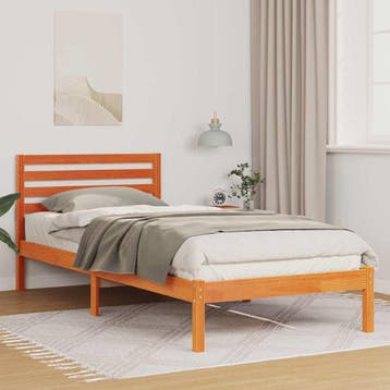 vidaXL Bedframe met hoofdeinde Wasbruin 90 x 210 cm Massief, Verzenden, Nieuw