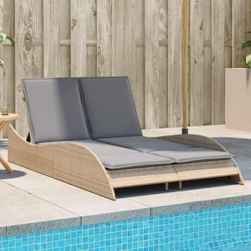 vidaXL Ligbed met kussens 114x205x73 cm poly rattan beige, Verzenden