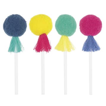 Gekleurde Cupcake Toppers Pom Pom & Kwastjes 8st, Verzenden