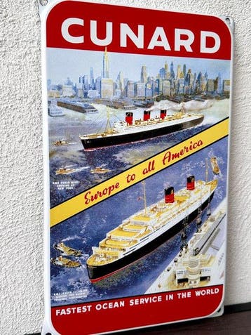 No reserve- Emaille reclamebord Cunard Fastest ocean service