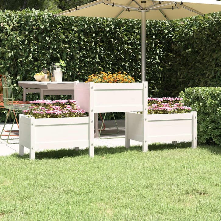 vidaXL Plantenbak 178,5x44x75 cm massief grenenhout wit, Tuin en Terras, Bloempotten, Nieuw, Verzenden