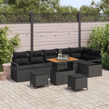 vidaXL Tuinbank Set 9 st 8-Aantal zitplaatsen Zwart, Verzenden